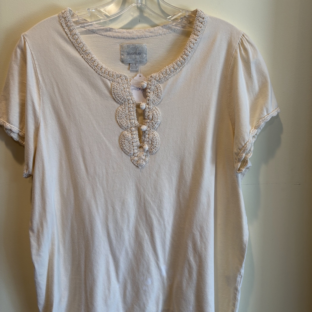 Avenue Cream Short Sleeve Top with Crochet Accents